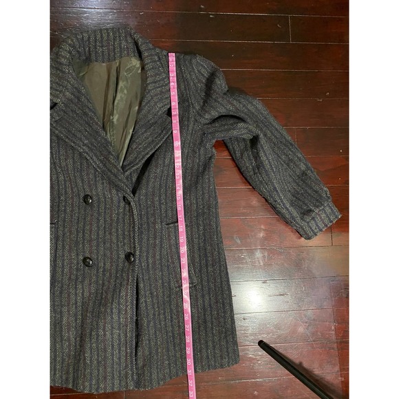 Vintage 1990's Wool Trench Coat Size Medium Stripe - Picture 3 of 6